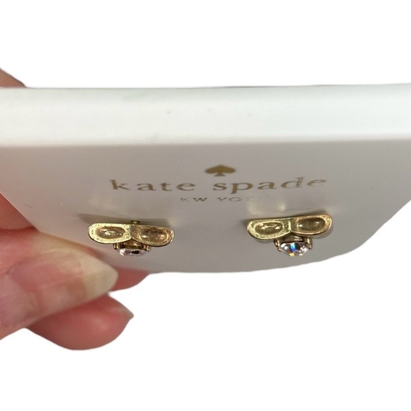 Kate Spade Gold Tone Bow and Crystal Stud Earrings - Picture 4 of 12